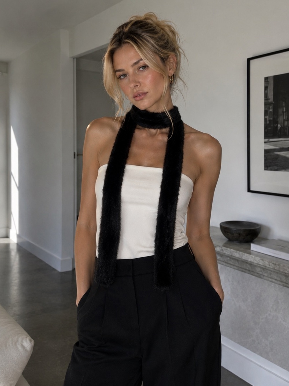 $3 in Bundle💟 Dolls Essential Black SOFT Faux Fur Scarf - Women Accessories